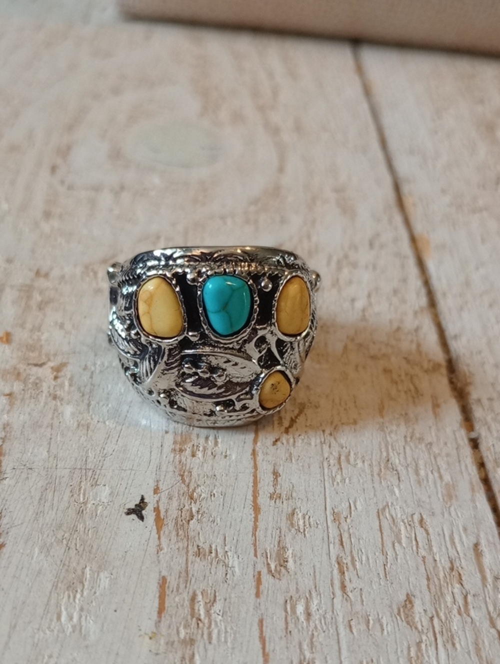 paparazzi Silver-Tone Ring with Turquoise & Yellow Stones